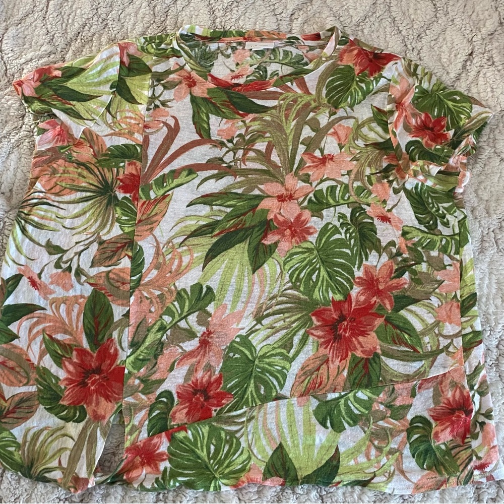 J. Jill Love Linen‎ Floral Tropical Print Tie Front Short Sleeve Shirt